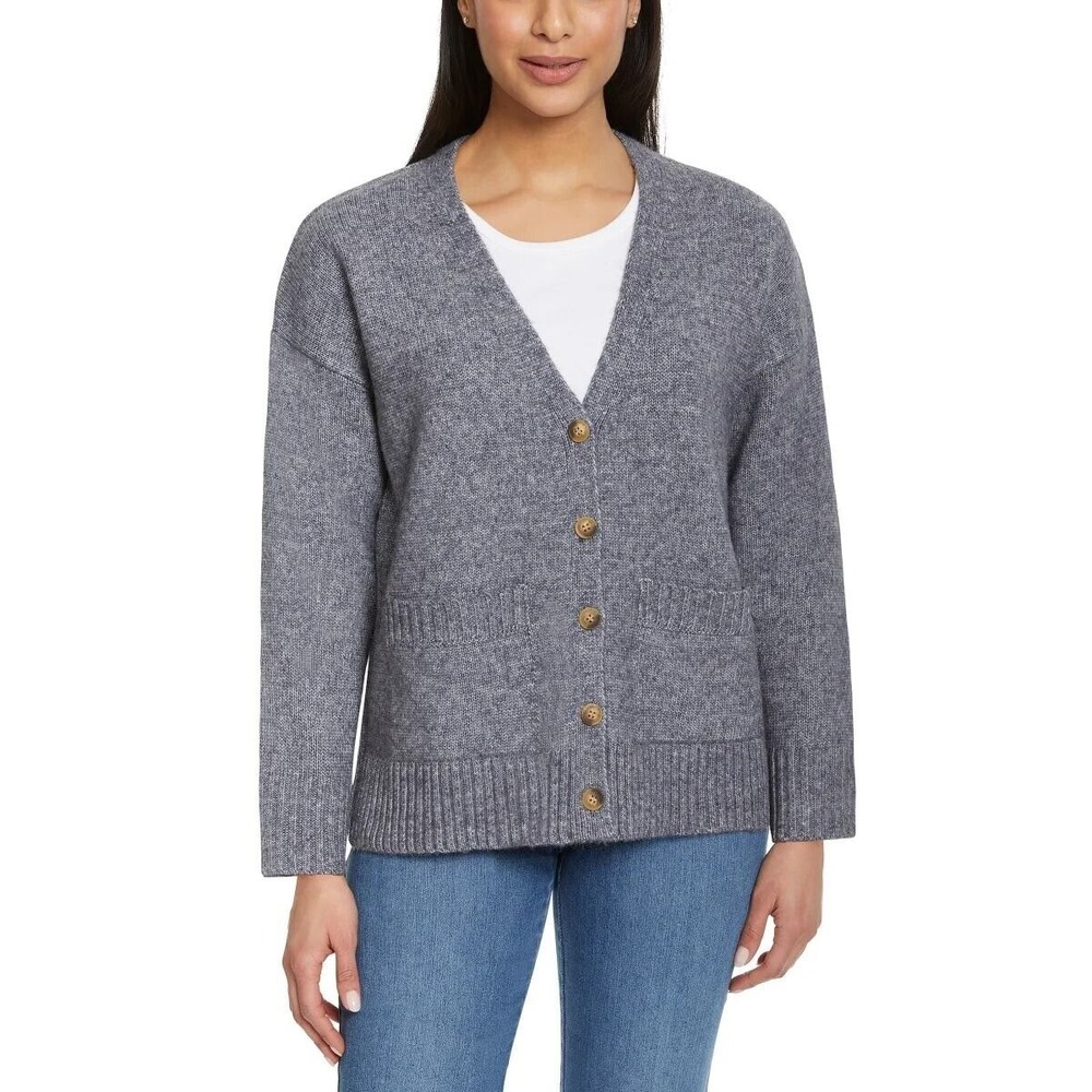 Ella‎ Moss Ladies' Button Front Cardigan Patch Pockets Small Gray New with Tags!